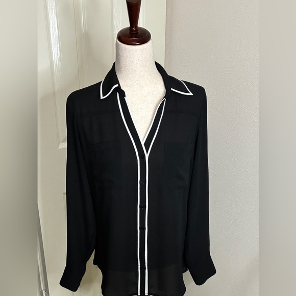 Express Tops - EXPRESS The Portofino Shirt Size M black with white piping. Button down.